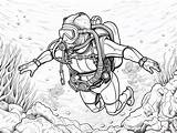 Scuba Diving Coloring Printable  Page sketch template