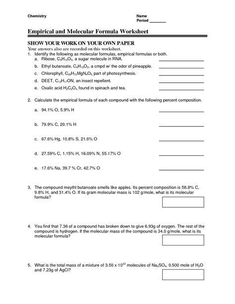 Chemistry Empirical Formula Worksheets