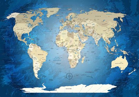 Weltkarte als Poster - Premium Poster - World Map Blue Ocean | WELTKARTEN24