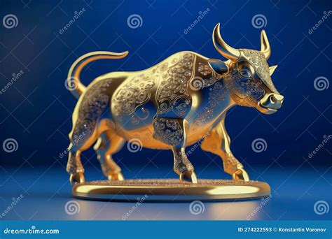 Golden Taurus Zodiac Sign Bull Figure on Solid Color Studio Background ...