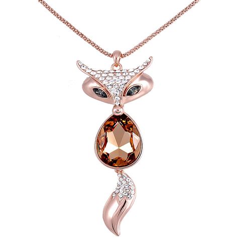 14k gold-plated fox with Swarovski brown crystal and rhinestone 24 inches fashion necklace ...