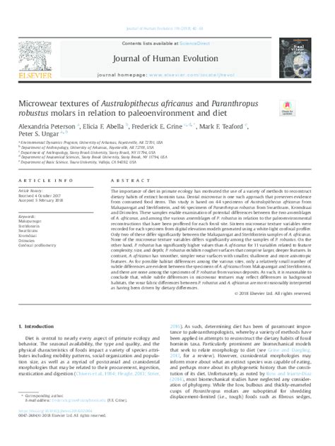 (PDF) Microwear textures of Australopithecus africanus and Paranthropus ...