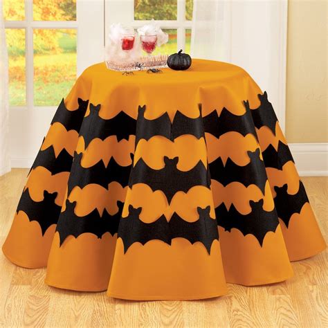 Round Orange Halloween Tablecloth with Bats, 70" | Collections Etc.