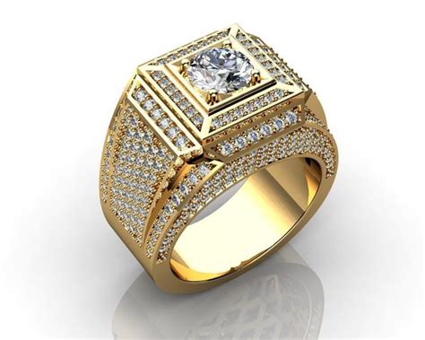 Men Ring Yellow Gold Diamond Ring 3D model 3D printable | CGTrader