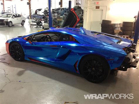 Blue Chrome Lamborghini Aventador Vehicle Wrap