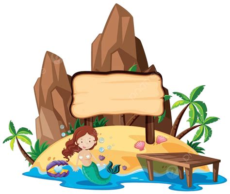 Board Template With Mermaid On Island Design Graphic Ocean Vector, Design, Graphic, Ocean PNG ...