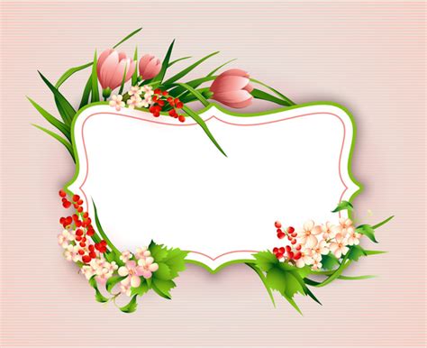 Flower label with pink background vectors 01 free download