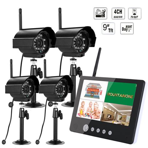 9inch LCD Monitor DVR Wireless Kit Home CCTV Security System with Four ...