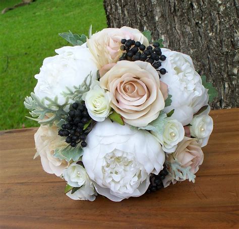 Love it. Bridal Bouquet Champagne and White by AprilHilerDesigns on Etsy, $12… | Bridal bouquets ...