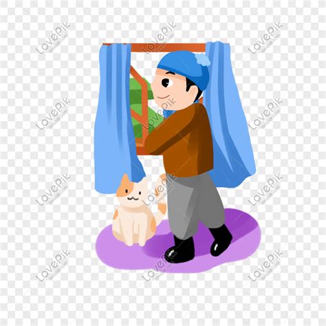 Window Boy Hand Drawn Cartoon Character Png Material, Hand-painted ...