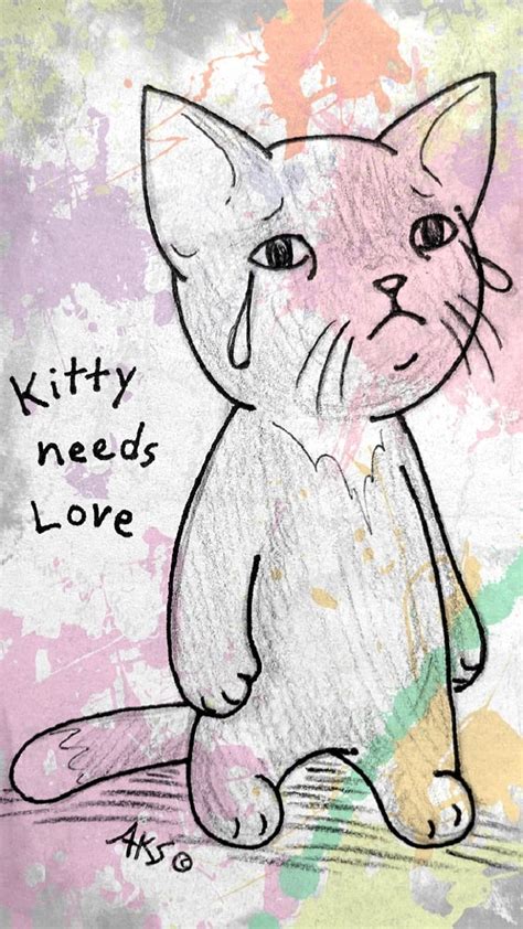 Kitty Cat Needs Love, art, cat, cry, emo, feline, gothic, paint ...