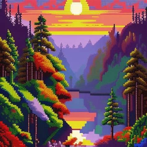 pixel art: forest at sunset - AI Generated Artwork - NightCafe Creator