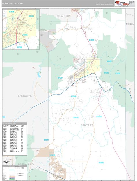 Santa Fe County, NM Wall Map Premium Style by MarketMAPS