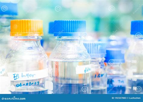 Rows of Liquid Chemicals in Bottles at Chemistry Stock Image - Image of ...