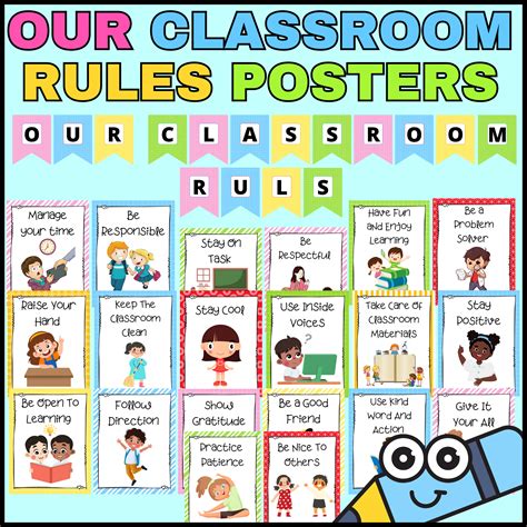 Classroom Rules Posters Set of 20 with Interactive Back-to-School ...