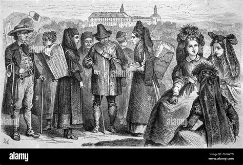 Thuringian traditional costumes, Thuringia, Germany, historical engraving, 1888 Stock Photo - Alamy