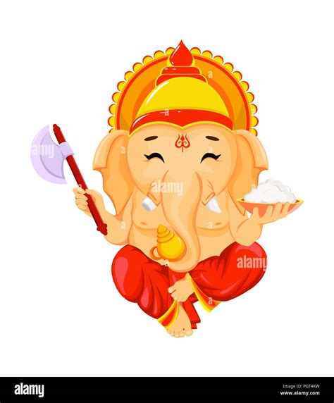 Happy Ganesh Chaturthi, traditional Indian festival. Sitting Lord Ganesha, cartoon style. Vector ...