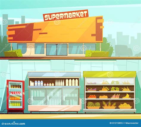 Supermarket Building Set Cartoon Vector | CartoonDealer.com #87447425