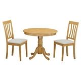 East West Furniture Antique 3 Piece Pedestal Round Dining Table Set with Microfiber Seat ...