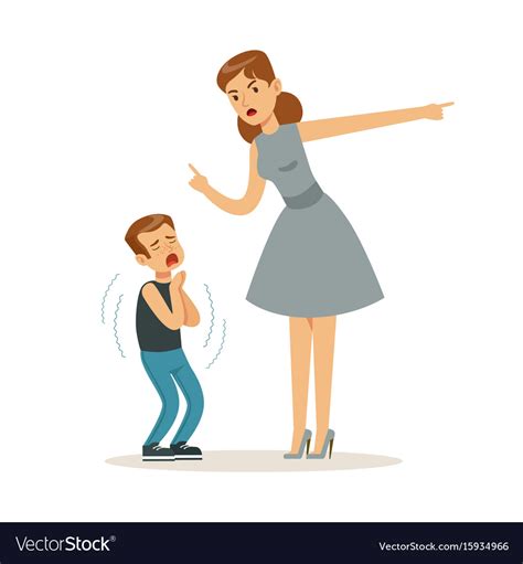 Mother character scolding her frightened son Vector Image
