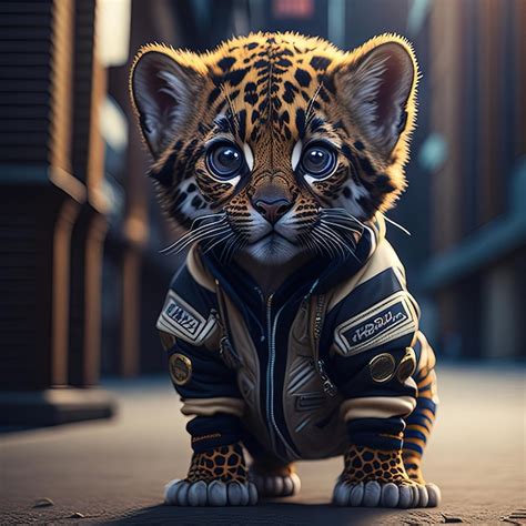 Premium AI Image | A leopard cub is wearing a jacket that says jaguar ...