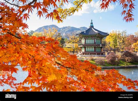 Gyeongbokgung palace in autumn, Seoul, South korea Stock Photo ...