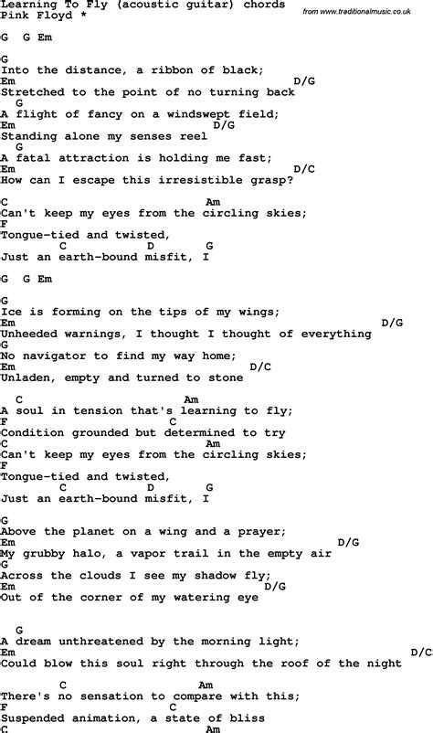 Song lyrics with guitar chords for Learning To Fly - Pink Floyd