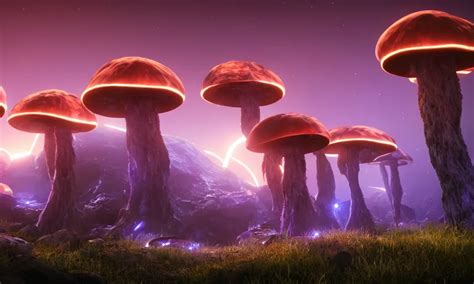 large bioluminescent mushrooms on an alien landscape | Stable Diffusion | OpenArt