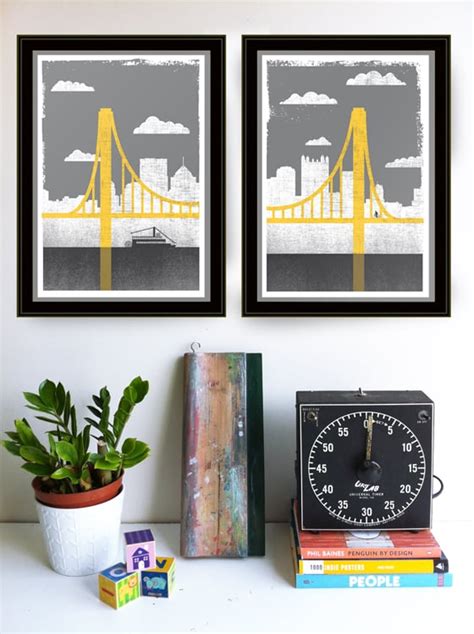 strawberryluna — Large Pittsburgh City of Bridges Silkscreen Diptych ...