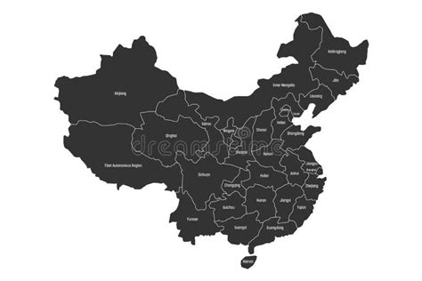 Regional Map of Administrative Provinces of China. Grey Map with White ...