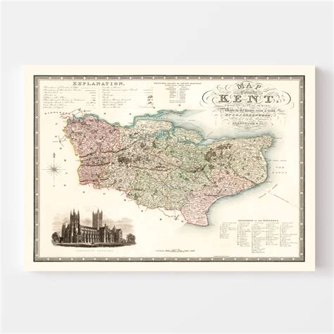 Vintage Map of Kent England, 1829 by Ted's Vintage Art