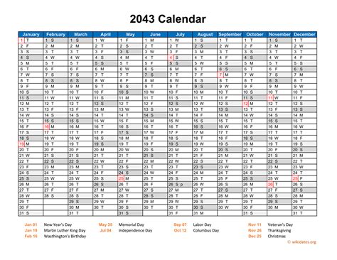 2043 Calendar Horizontal, One Page | WikiDates.org