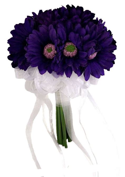 Purple Daisy Bouquet Large Silk Bridal Wedding Bouquet