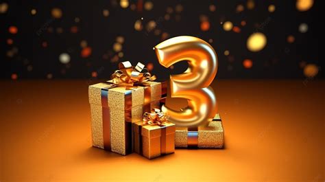 Golden Number 3 With Gift Boxes Celebrating A Birthday Background, Stunning 3d Render, Gold Gift ...