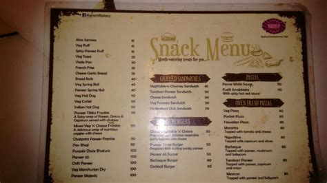 Menu at Karachi Bakery, Hyderabad, International Terminal