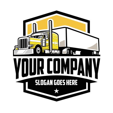 Trucking Company Logo Emblem Badge Vector Isolated. Yellow Semi Truck 18 Wheeler Truck Logo ...