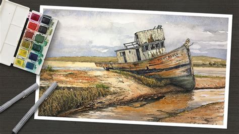 Line and Wash - PEN AND INK and WATERCOLOR - Old Boat - YouTube