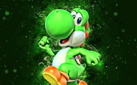 Download wallpapers Yoshi, 4k, dinosaur, green neon lights, Super Mario, creative, Super Mario ...