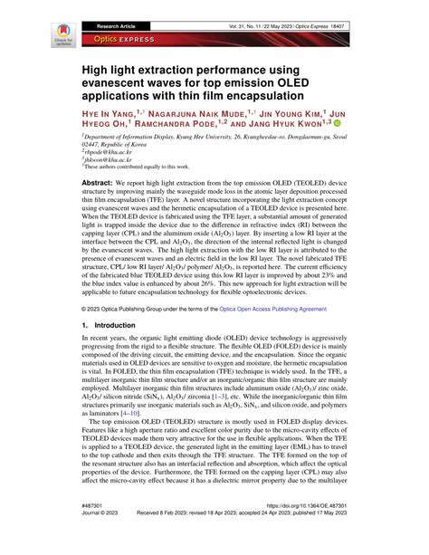 (PDF) High Light Extraction Performance using Evanescent Wave for Top Emission OLED Applications ...