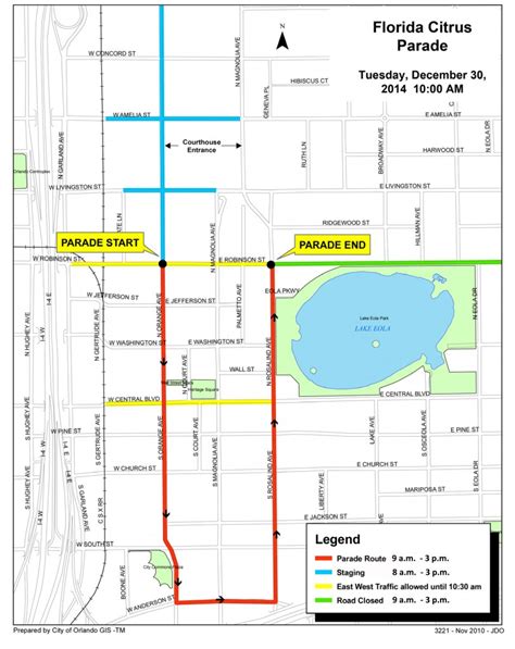 Florida Citrus Parade Road Closure Map | City of Orlando