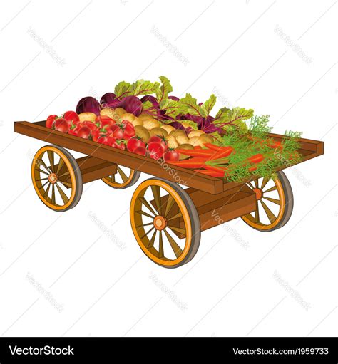 Wooden cart with harvest vegetables Royalty Free Vector