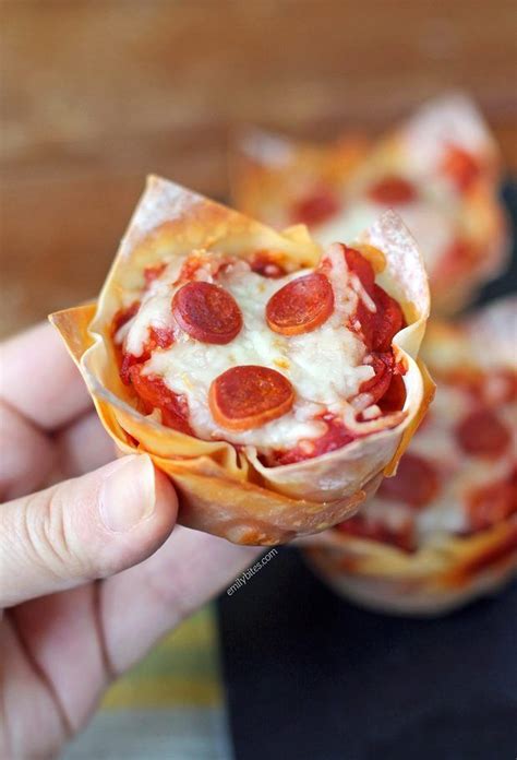 Pizza Wonton Cups - Emily Bites | Recipe | Wonton cups, Food, Pizza cups