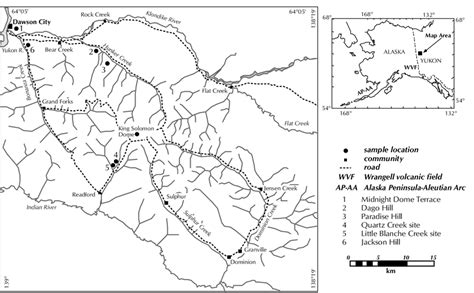 The Klondike district of the Yukon showing locations of sites where ...