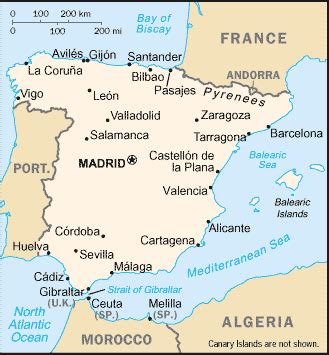 Map of Spain Europe