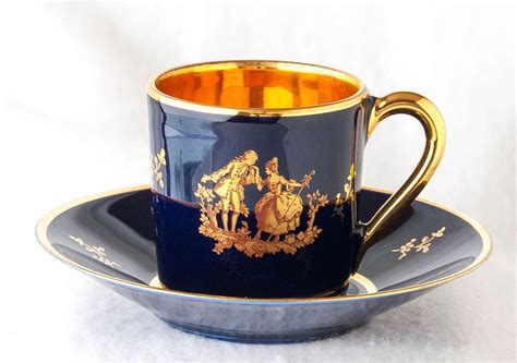 Limoges Tea Cup and Saucer VPA Cobalt Blue Gold Lined Demitasse 1.75" Saucer 4" #Limoges | Blue ...