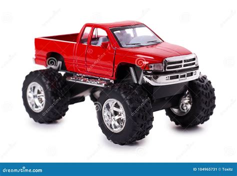 Big Metal Red Toy Car Offroad with Monster Wheels Isolated on White ...