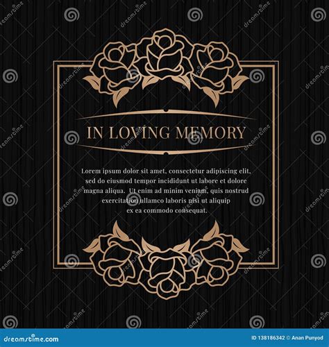 In Loving Memory Banner with Brown Bronze Rose Frame on Black Texture Background Vector Design ...