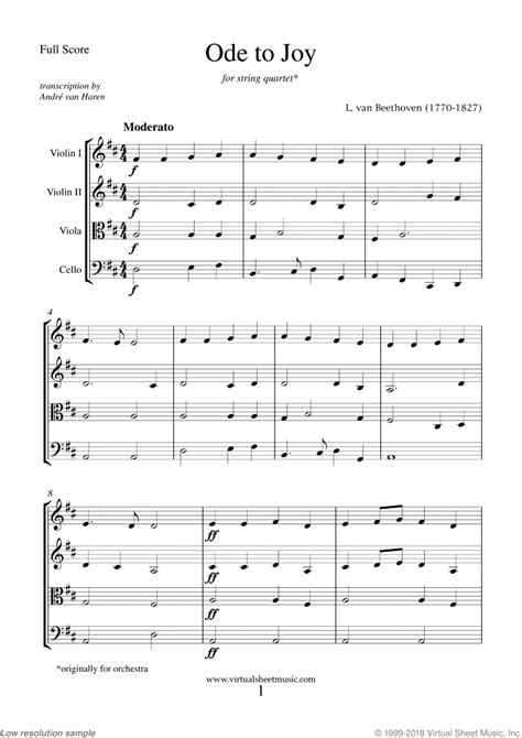 Beethoven - Ode to Joy sheet music for string quartet [PDF]