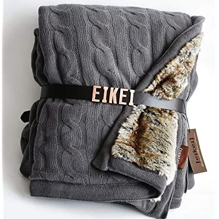 Amazon.com: Luxury Cable Knit Throw with Faux Fur Reverse Knitted Cozy Blanket in Charocal and ...