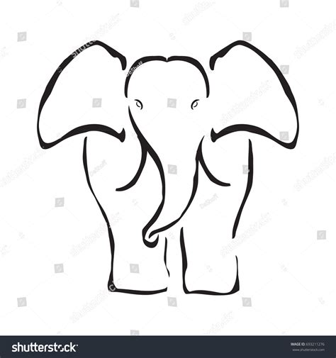 Elephant Silhouette Outline Hand Drawn Vector Stock Vector (Royalty ...